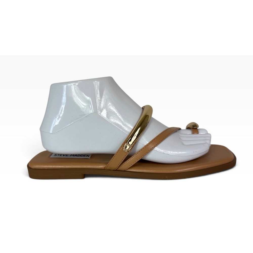 Steve Madden Women's 9M Ardent Toe Ring Sandal Tan Square Toe Gold NEW